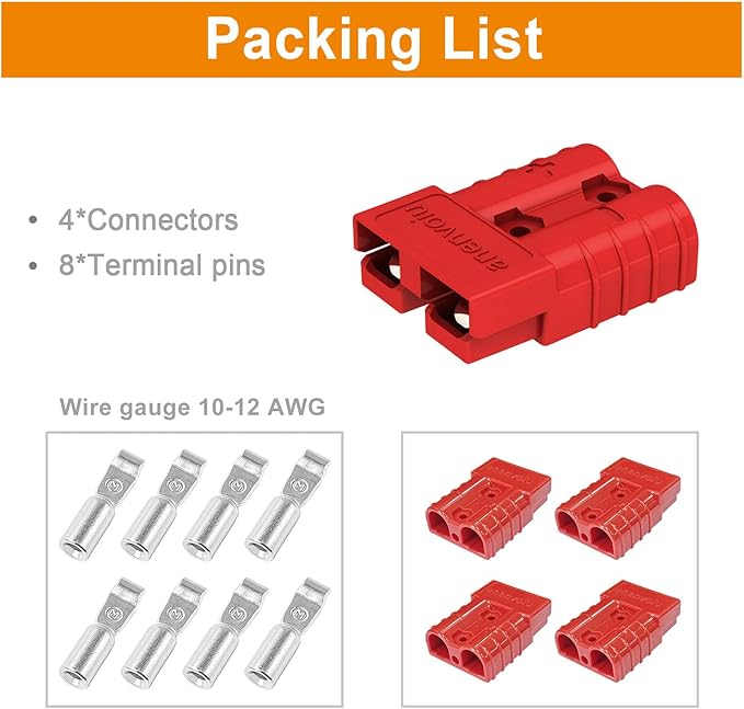 50A Connector Quick Connect Disconnect Genderless Battery Plug Connector 10-12 AWG for 4 Pack Red Suitable for Car Trailer Motor