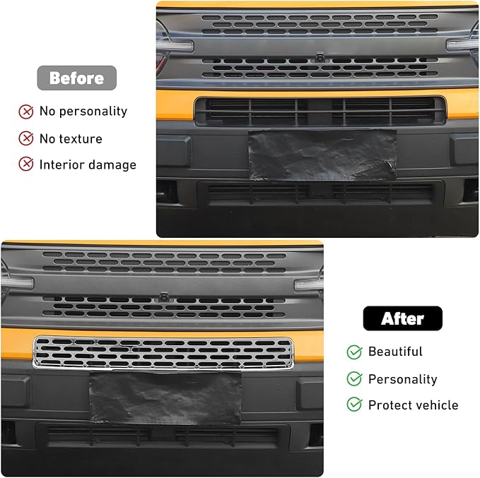 Linskip Mesh Grille Insert Compatible with Ford Bronco Sport 2021 2022 2023 2024, Front Grille Guard Cover for Bronco Sport Exterior Accessories(Chrome)