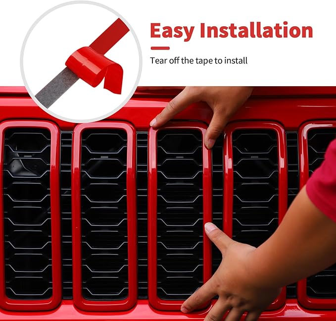 Front Grill Insert+Headlight Bezels Cover Kit Compatible with 2024-2025+ Jeep Wrangler JL JLU & Gladiator JT, Not Fit for JL Sport & Sports(Red,Style A)