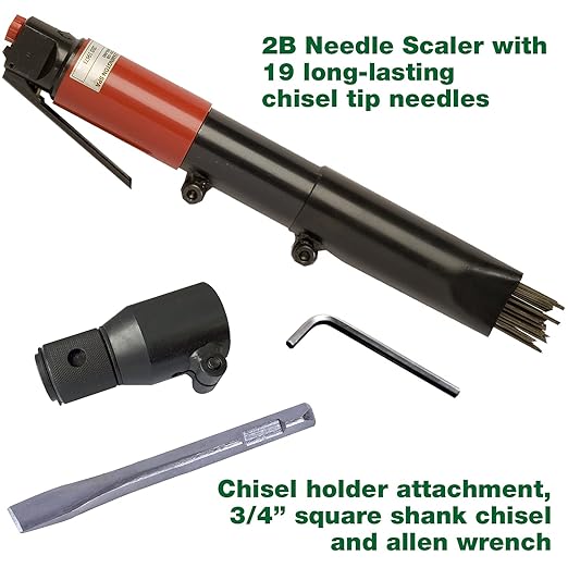 CS Unitec | 199.3120 | 2B Needle Scaler and Chisel Scaler Combination Kit. Inline-Grip, Air-Powered, 19 Needles, 3000 Blows per Minute, 5.75 Lbs – Made in England