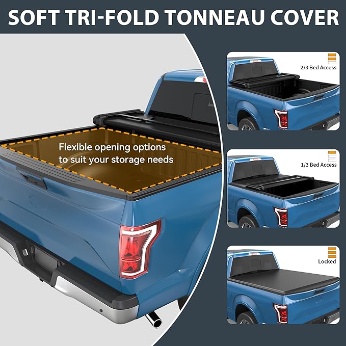 Soft Tri-fold Tonneau Cover Fit for Toyota Tundra 2022 2023 2024 2025 2026 (Excl. Trail Edition), 5.5 ft Bed with Deck Rail System