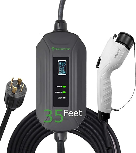 PRIMECOM Level 2 Electric Vehicle (EV) Charger (220V / 240Volt, 16Amp) Portable EVSE Smart Electric Car Charger, 30', 40', and 50 Feet Lengths (NEMA L14-30P, 35 Feet)