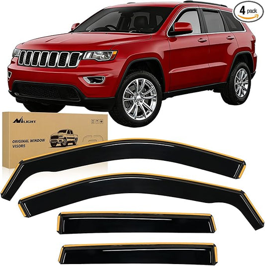 Nilight in Channel Rain Guards for Jeep Grand Cherokee 2011 2012 2013 2014 2015 2016 2017 2018 2019 2020 Vent Window Visors-4pcs