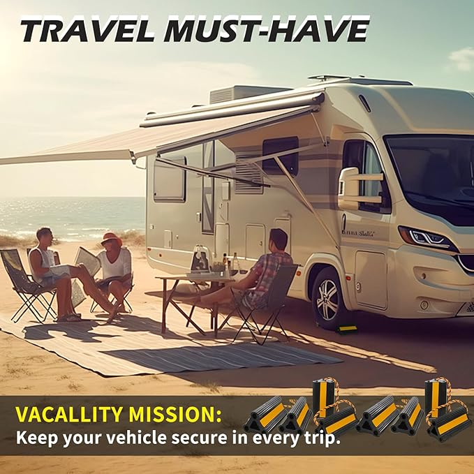 Vacallity Wheel Chocks for RV Trailer Car Truck, Upgrade Rubber Wheel Chocks with Rope Easy to Use,Camper Travel Chock Blocks Wheel Immobilizers & Chocks (8.2" 4pair)