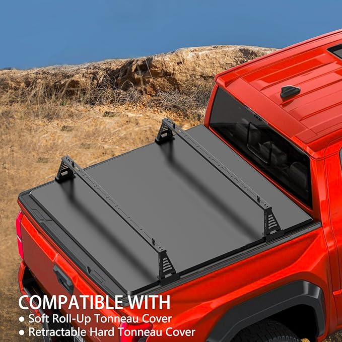 Overland Bed Rack/Bar for Full-Size Trucks/Overland Bed Rack Compatible with Retractable Hard Tonneau Cover, Soft Cover/No Drilling