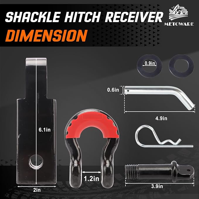 METOWARE Heavy Duty Tow Strap Recovery Kit - 3" x 20ft(35,000lbs) Tree Saver Winch Strap + 3/4" D Ring Shackles(2pcs) +2"Shackle Hitch Receiver + 5/8 Hitch Pin + Storage Bag - Truck, SUV, ATV Off Road