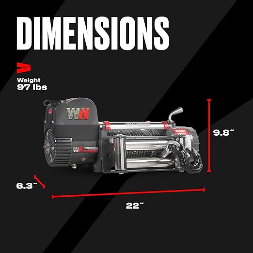 Warrior Winches Samurai 12500 lbs 12V Electric Winch with Steel Cable - Powerful Electric Winch for Trucks - 12500 lbs Load Capacity - Wireless Remote Included