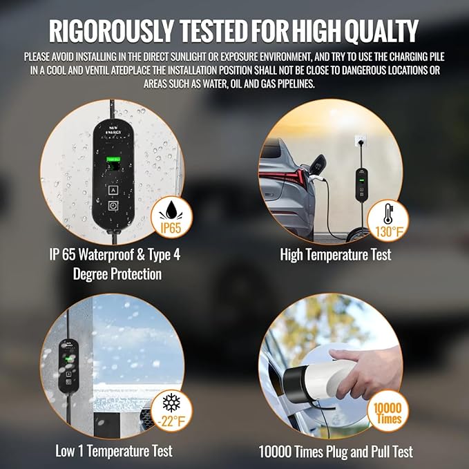 EV Charger Type 1 3.5 kW 5M16A Adapter Portable EV Chargers Polymer Materials Cable with US16 A Plug, Adjustable Current Compatible with BYD and Other PHEV/BEV/EV