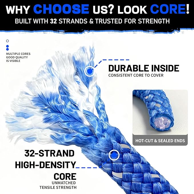 Kinetic Recovery Rope (Reflective) | 1in x 20ft 48,500Lbs Heavy Duty, 35% Elasticity Tow Rope - Offroad Snatch Strap for 4x4 Truck SUV UTV ATV Jeep