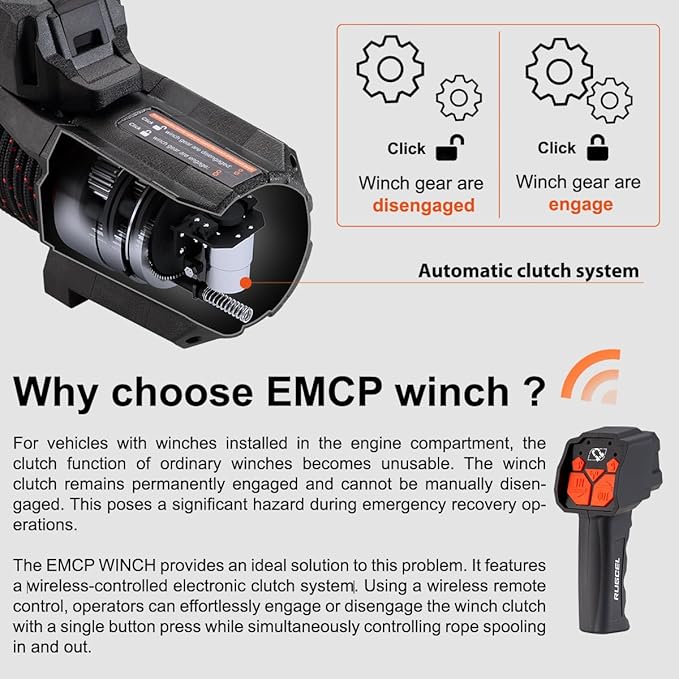 RUGCEL WINCH 12V EMCP Winch 13500lb New Waterproof Electric Synthetic Rope Jeep Winch with Hawse Fairlead,2 in 1 Infrared Remote Control,Dual Color Rope,for Truck SUV