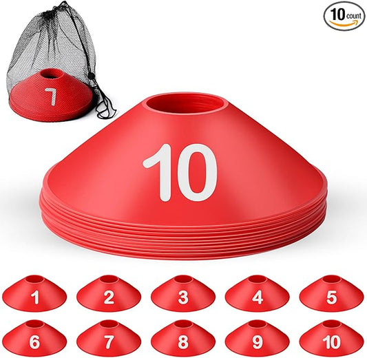 10 Pcs Numbered Sports Disc Cones 1-10 Soccer Cones with Mesh Carry Bag Flexible Agility Cones Soft Field Cones for Gym PE Classes School Activities Games, Sports Training Equipment