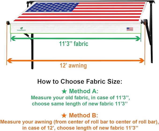 Leaveshade RV Awning Fabric Replacement Motorhome Camper Trailer Awning Fabric Super Heavy Vinyl Coated Polyester 11'3''(Fit for 12' Awning)- USA Flag (Custom Looking)
