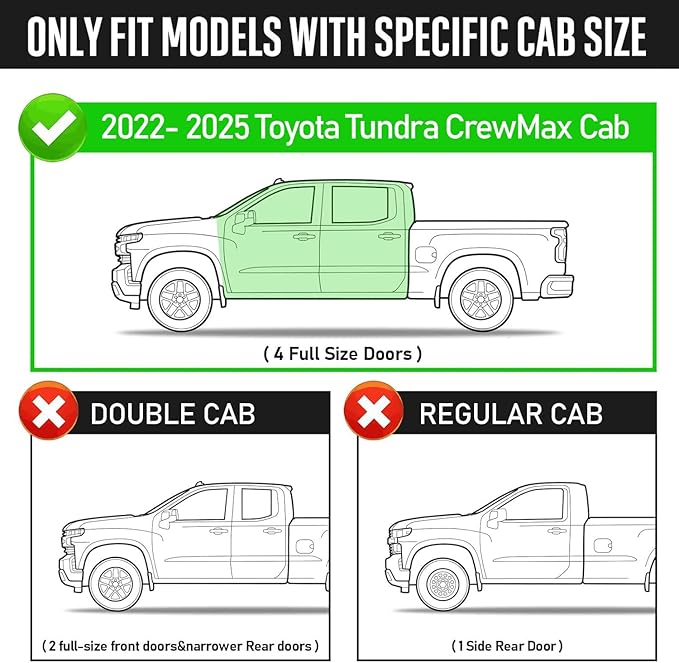 Running Boards Compatible with 2022-2026 Toyota Tundra Crewmax Side Steps. 4 Inch Drop Step Style Black Side Bars, Truck Side Steps, Step Bars, Side Step(Carbon Steel).
