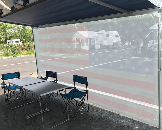 Tentproinc RV Awning Sun Shade Screen 7' X 18' 3'' (American Flag) Gray Mesh Sunshade Camper Trailer Awning Shade Screen UV Blocker Completed Kits
