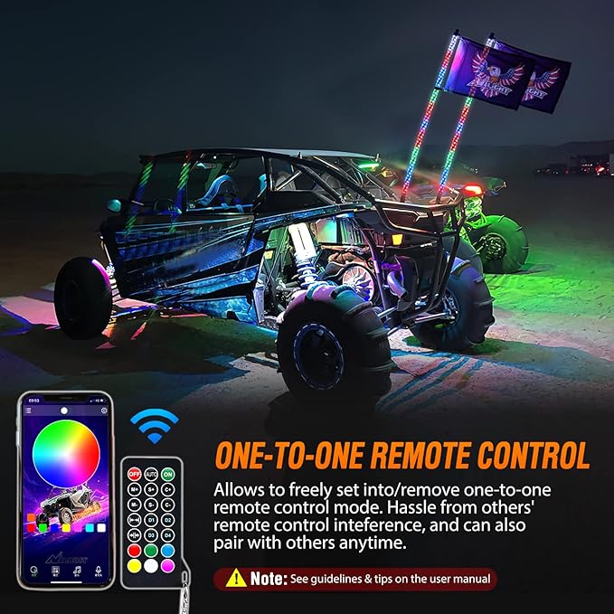 Nilight 2PCS 3FT RGB LED Whip Light, Remote App Control w/DIY Chasing Patterns Stop Turn Reverse Lighting Modes Safety Lighted Antenna for ATV UTV Polaris RZR Can-am Dune Buggy Jeep