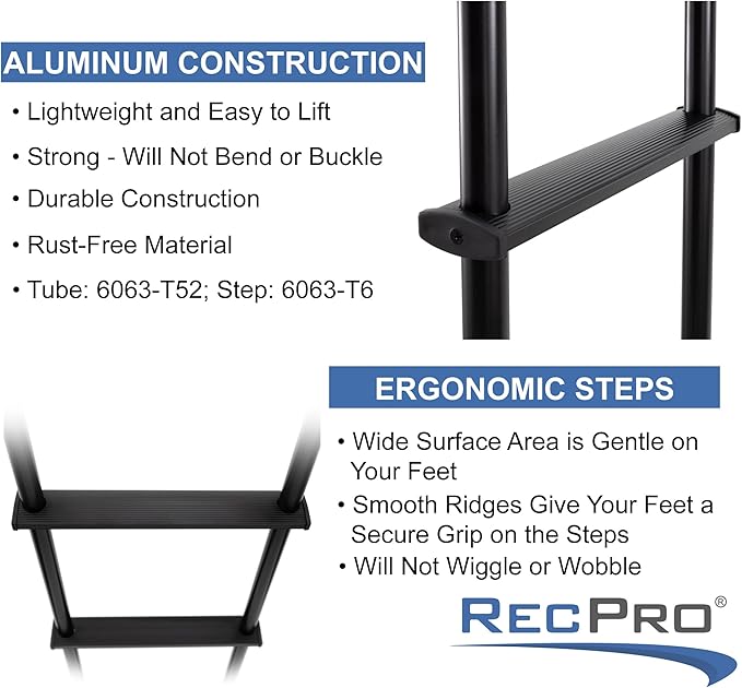 RecPro RV Bunk Ladder 52" | Black or Silver Color Options | Mounting Brackets Included | Aluminum | Made in USA (Black)