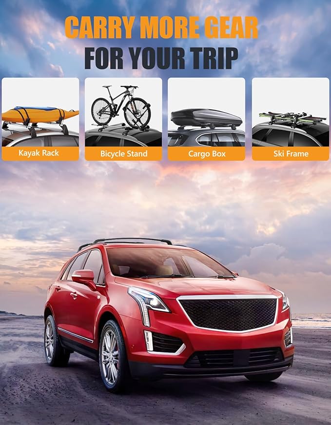 KINGGERI All Aluminum Roof Rack Cross Bars Compatible with Cadillac XT5 2017-2026 with Flush Side Rails,260lbs Lockable Heavy Duty Crossbars Rooftop Cargo Basket Luggage Kayak Canoe Snowboard Bike