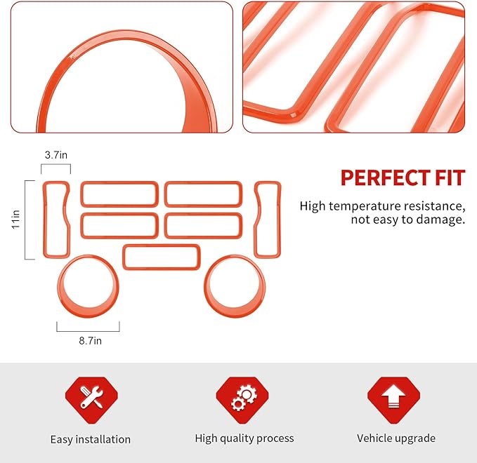 Jimen for 2024 Jeep Wrangler 4xe grill inserts, 9PCS Headlight Cover & Grille Insert Compatible with Jeep Wrangler JL JLU 2024+, NOT FIT JL Sport/Sport S (Orange)