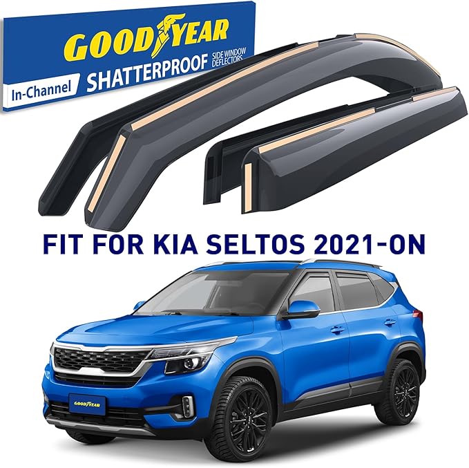 Goodyear Shatterproof in-Channel Window Deflectors for Kia Seltos 2021-2026, Rain Guards, Window Visors for Cars, Vent Deflector, Car Accessories, 4 pcs - GY007951