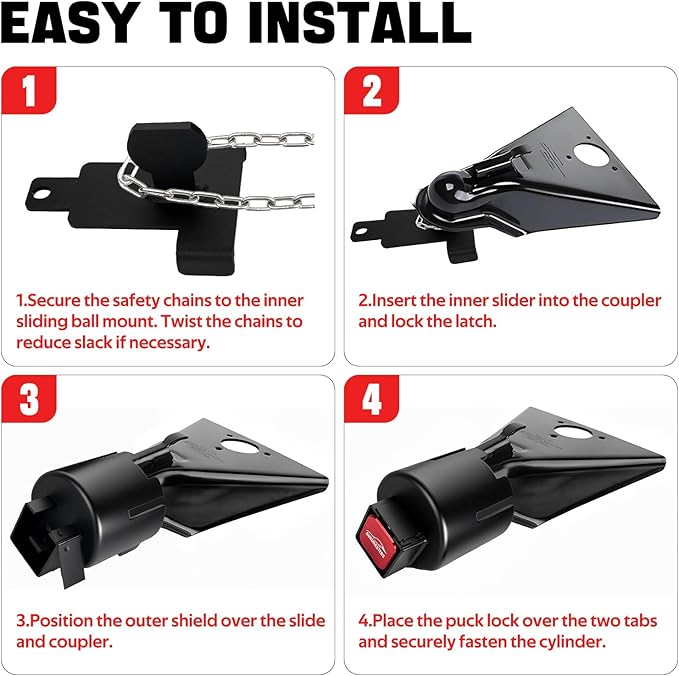 Trailer Lock fits 2" and 2 5/16 Coupler,Heavy Duty Trailer Tongue Coupler Lock Anti Theft for RV Travel/Utility/Pickup/Boat/Camper Trailer-Red