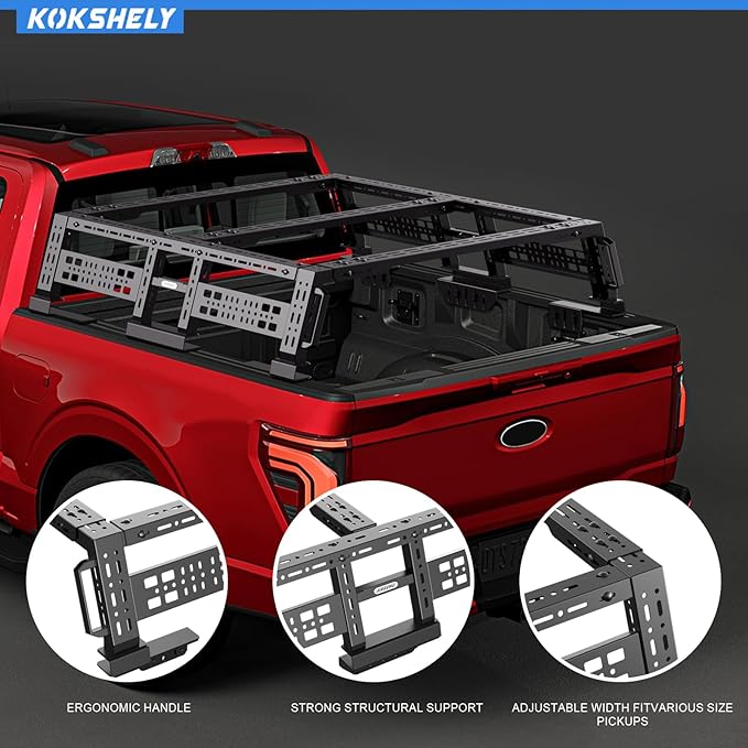 Overland Track Bed Rack for Full-Size & Mid-Size Trucks/Adjustable Truck Cargo Carrier/Tacoma Bed Rack, Fit for Tundra, Ram 1500 & HD, F-Series, Ranger, Silverado, Titan & XD,Gladiator