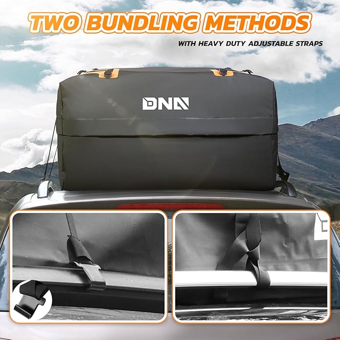 DNA Motoring Car Rooftop Waterproof Bag, 17.6 Cubic Feet Waterproof Car Roof Luggage Bag, Heavy Duty Car Roof Cargo Carrier Bag, Car Roof Bag, w/ 4 Reinforced Straps, TOOLS-00422