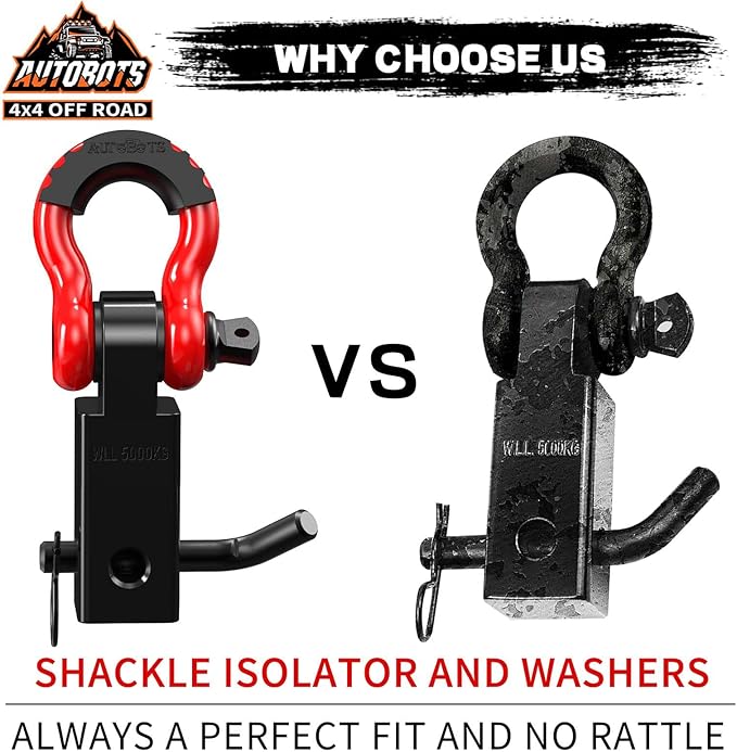 AUTOBOTS Tow Hitch Receiver 2", 45,000 Lbs Break Strength Shackle Hitch Receiver with 5/8" Hitch Pin, 3/4 D Ring Shackle, Towing Accessories for Truck Trailer Recovery Off-Road Red&Black