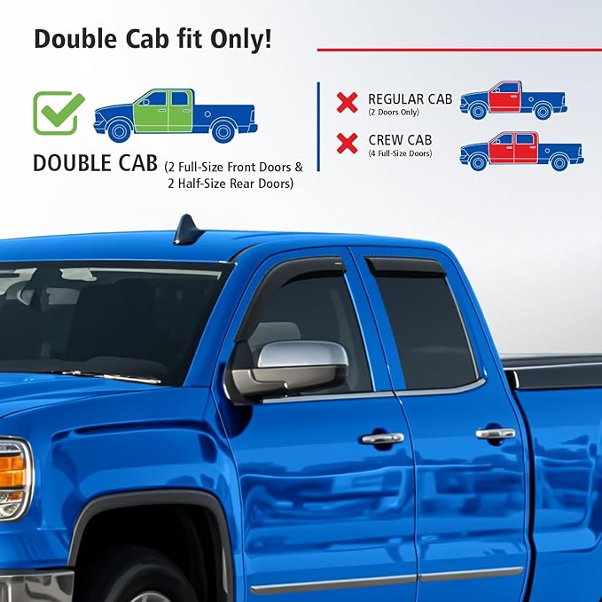 Goodyear Shatterproof Window Deflectors for GMC Sierra 2014-2018 Double Cab, Tape-on Rain Guards, Window Visors, Vent Deflector,Vent Visor,Truck Accessories 4pcs- GY003104LPv