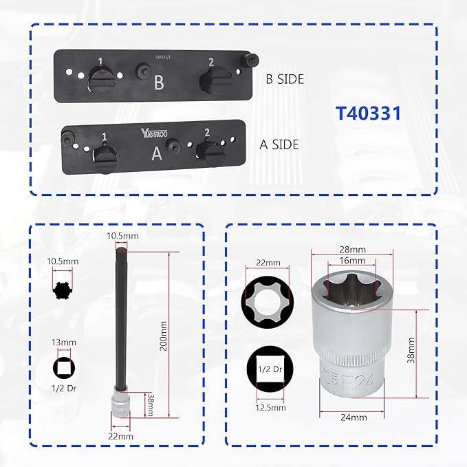 EA839 Engine Camshaft Locking Timing Tool Kit Compatible with VW Audi, Cam Locking Tool for Porsche 3.0T TFSi 2.9T Hybrid Version CXT, Camshaft Adjuster Counter Holder T40331, T90001, T90002