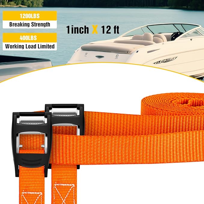 Nilight 1in x 12ft Heavy Duty Lashing Straps 4PCS Adjustable Cam Buckle Tie-Down Straps 1320LBS for Motorcycle Boat RV Cargo Trucks Trailer Luggage Orange&Black