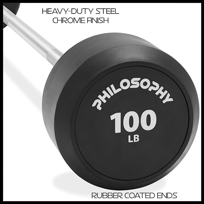 Philosophy Gym Rubber Fixed Barbell, Pre-Loaded Weight Straight Bar for Strength Training & Weightlifting