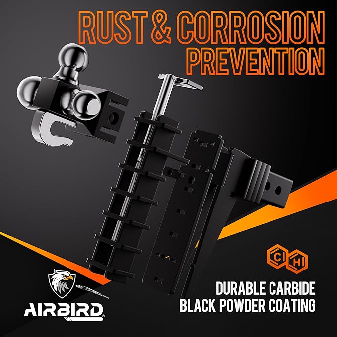 AIRBIRD Adjustable Trailer Hitch Fits 2.5-Inch Receiver, Anti-Rattle Tow Hitch (18500 LBS GTW) 6 Inch Drop Truck Hitch Tri-Ball Mount with Hook (1-7/8" x 2" x 2-5/16")
