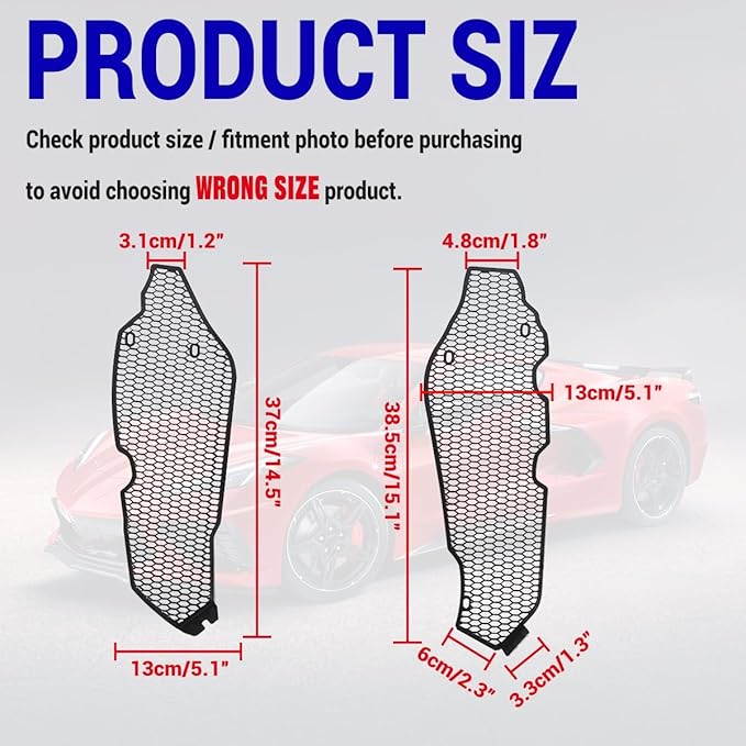 2PCS Upgrade Side Intake Mesh Grilles Insert,OEM Style Aluminum Driver and Right Passenger Side Radiator Air Intake Vent Guards Mesh Set Accessories for Corvette C8 Stingray Z51 2020+