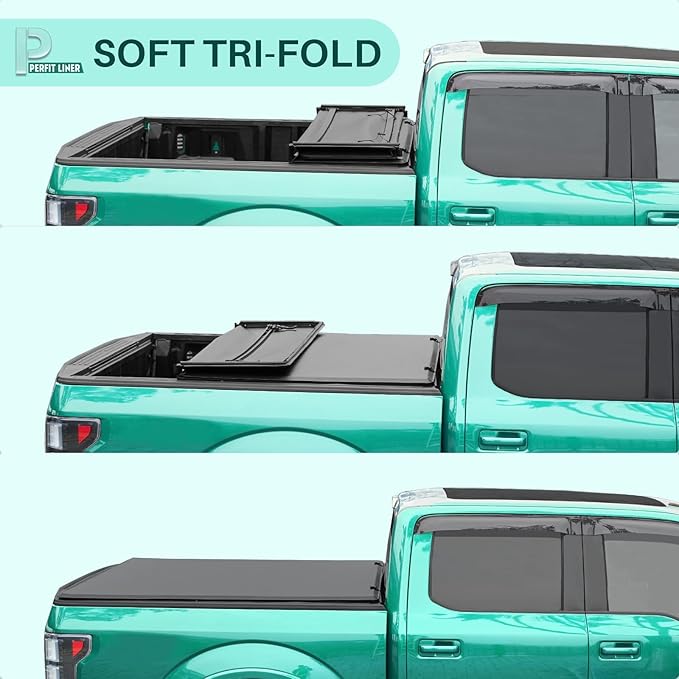 Perfit Liner 8 FT (96") Bed Soft Tri-Fold Tonneau Cover Fits 2015-2023 Ford F-150 Styleside/Fleetside Truck Cargo Topper Long Box, Soft-top, 3-Folding (Not for Flareside/Stepside)