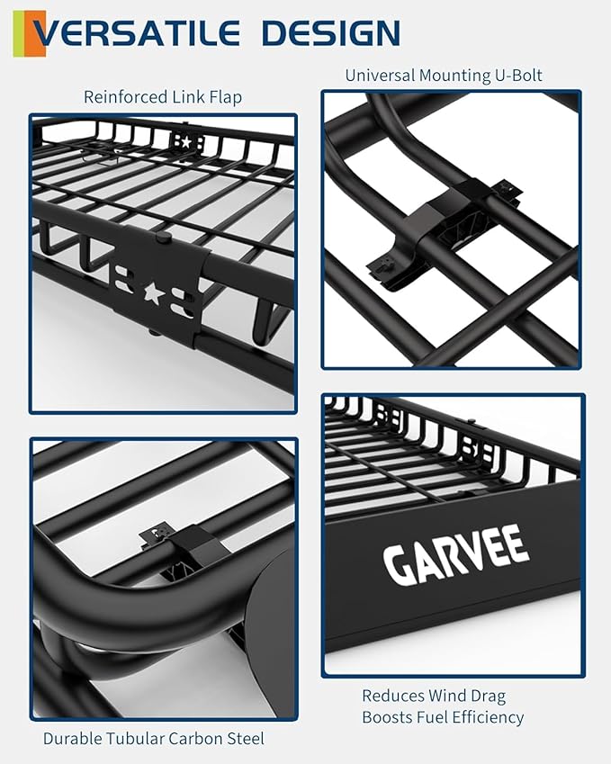 Garvee 46 in x 36 in Universal Roof Rack Basket, 200 LBS Capacity Luggage Rack, Heavy Duty Rooftop Cargo Carrier, Car Top Luggage Holder Basket Heavy Duty for SUVs, Trucks, Vehicles