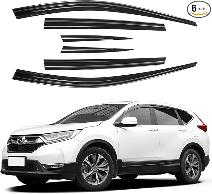 ACLONG Black Rain Guards Fit for Honda CR-V (CRV 2017 2018 2019 2020 2021 2022 Tape-On Side Shatterproof Window Visor, Window Deflectors, Rain Visors, 6-Piece Set
