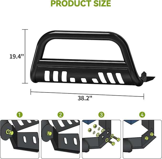 AUTOSAVER88 Bull Bar Compatible for Ford 2004-2023 F150 F-150, Brush Push Front Bumper Grill w/Black HD Heavy Duty 3" Tube, Grille Guard with Skid Plate