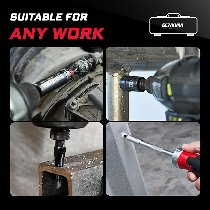 42Pcs Tools Set Packaged with Heavy-duty Tool Box, Include Screwdriver Bits, Bit Holder, Sockets, Socket Adapter, Step Drill, Socket Driver and Ratchets Screwdriver for Home Repairs