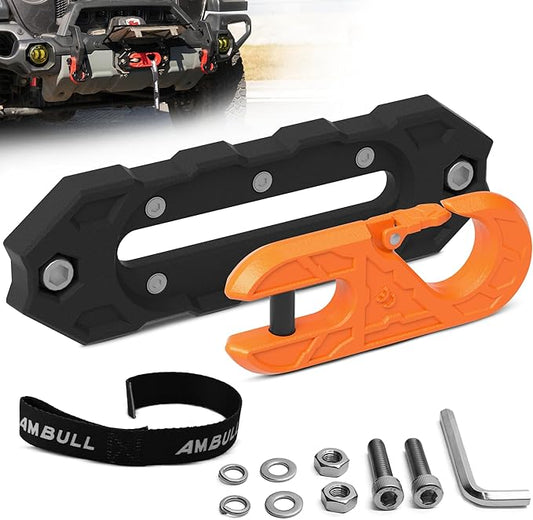 Towing Winch Fairleads with Tow Hook, UPGRADE Al Hawse Fairlead with G80 Heavy Duty Forged Steel Winch Hook for Electric Winch, 33000lb Break Strength, for Synthetic Rope Recorvery, BlackOrange