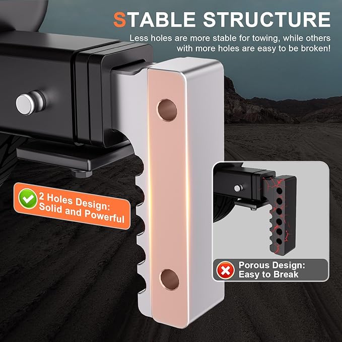 Adjustable Trailer Hitch, Fits 2.5-Inch Receiver, 8-Inch Drop/Rise for Trucks (18500 LBS GTW), Heavy Duty Aluminum Tow Hitches with 4 Silencer Pads & 2 Locking Hitch Pin, Silver