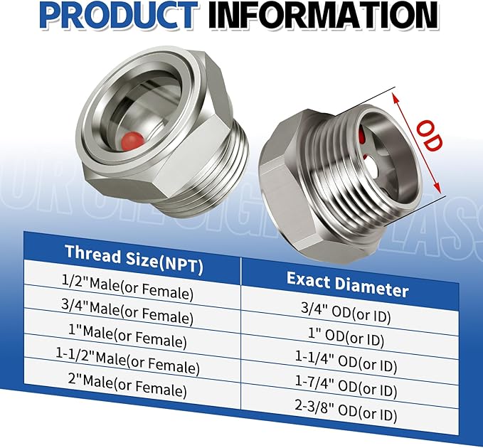 1'' NPT Male Hex Head Stainless Steel Oil Sight Glass Liquid Level Gauge Oil Indicator Window Hydraulic Tank Sight Glass For Pump Air Compressor Gearbox (1'' NPT Male)
