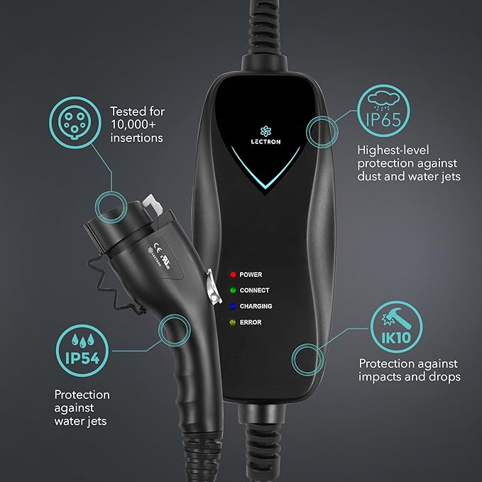Lectron EV Charger, 16 ft Extension Cord & J1772 Cable - Portable Electric Car Charger for J1772 EVs and Plug-in Hybrid Vehicles