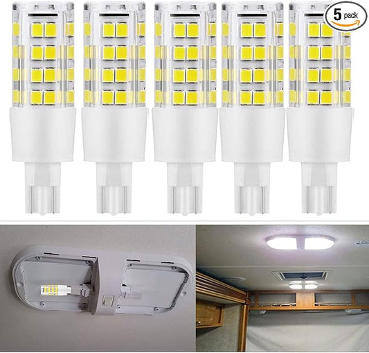 12 Volt 921 Wedge Replacement LED Bulb, T10 12V Interior Lighting RV Light Bulbs for Trailer Motorhome 5th Wheel, 400LM Marine Boat Dome Light Replacement(5Pack, 6000K White)