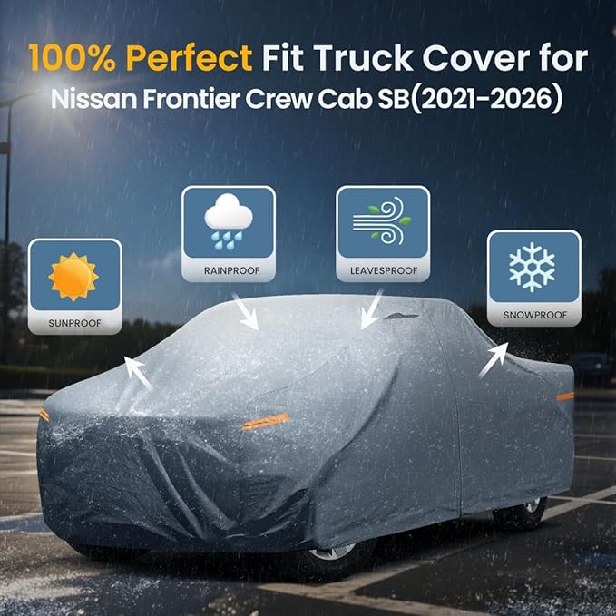 Nissan Frontier Truck Cover Custom Fit 2021-2025 King Cab/Crew Cab Short Bed(4.9'-6.1') With Door Zipper, 10 Layers Pickup Truck Cover Waterproof All Weather, Car Tarp for Wind Dust Sun etc Protection