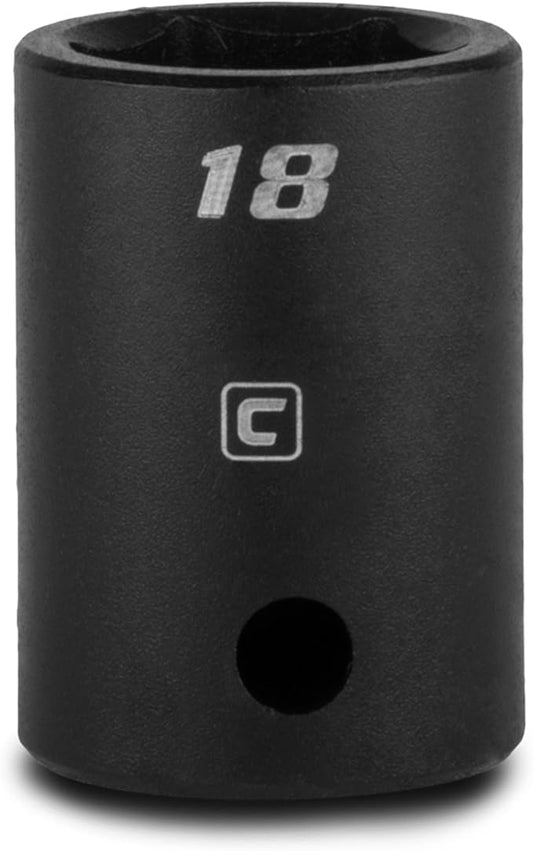 Capri Tools 1/2 in. Drive 18 mm 6-Point Metric Shallow Impact Socket, black (5-5018)