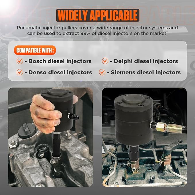 DUOYI Pneumatic Injector Puller 24pcs Diesel Injector Puller Set Labor-Saving Diesel Injector Extractor Tool for Diesel Engines Injector Puller Removal Set with Pneumatic Hammer,22pcs Adaptors