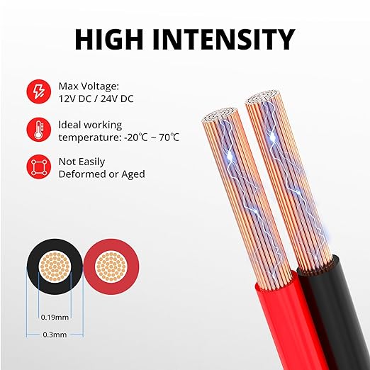 NAOEVO 12 Gauge Wire 100FT, 2 Conductors Electrical Wire Red Black Cable, Flexible/Low Voltage/PVC 12 AWG Copper Clad Aluminum Extension Cord for Speaker, LED Strips, Automotive 12V/24V DC