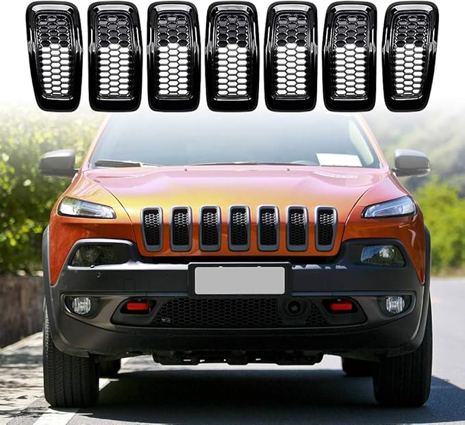 Astra Depot Compatible with 2014-2018 Jeep Cherokee Mesh Honeycomb Grille Grill Trim Insert Kit 7pcs Black