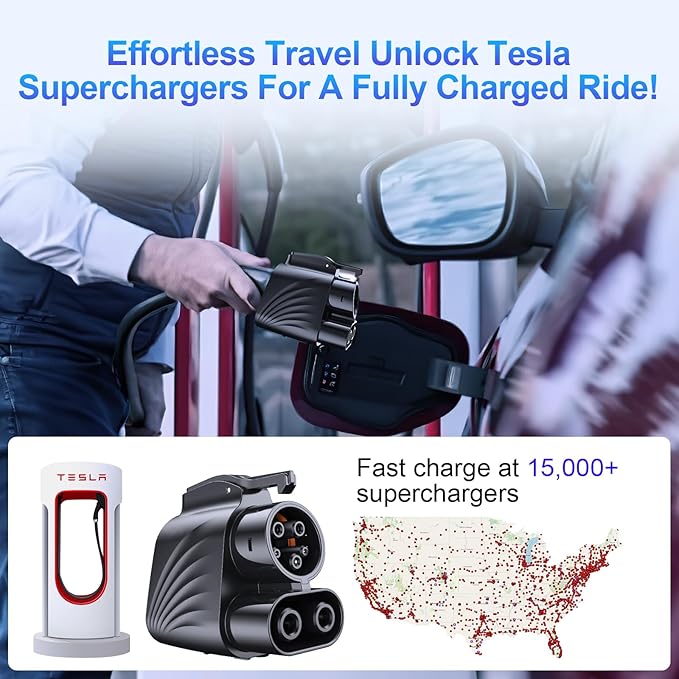 NACS to CCS1 Adapter, 2025 Upgraded 500A/1000V DC 250KW for Tesla Supercharger Adapter for Ford Mustang Mach-E/F-150 Lightning, Rivian, GM, Volvo and Polestar EVs