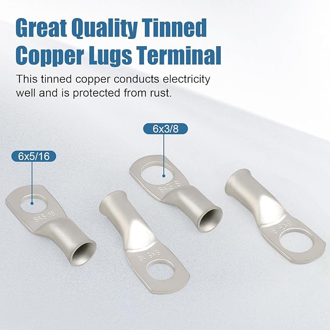 8 Awg Battery Power Cable -10FT Red + 10FT Black 8 Gauge Flexible Welding Cable OFC Copper Wire with Lugs Terminal Connectors and Heat Shrink Tube for Automotive, Battery, Inverter,Boat and Generator